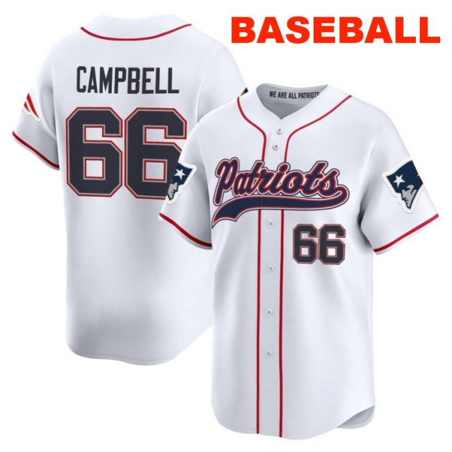 Men's New England Patriots #66 Will Campbell White 2025 Baseball Nike Limited Stitched Jersey
