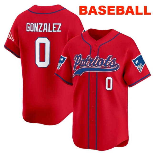 Men's New England Patriots #0 Christian Gonzalez Red 2025 Baseball Nike Limited Stitched Jersey