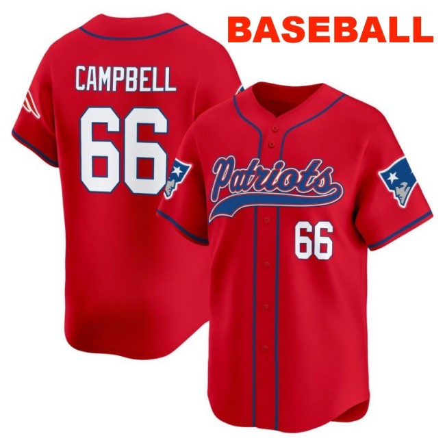 Men's New England Patriots #66 Will Campbell Red 2025 Baseball Nike Limited Stitched Jersey