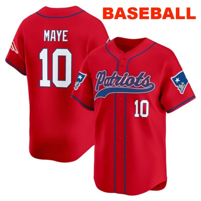 Men's New England Patriots #10 Drake Maye Red 2025 Baseball Nike Limited Stitched Jersey