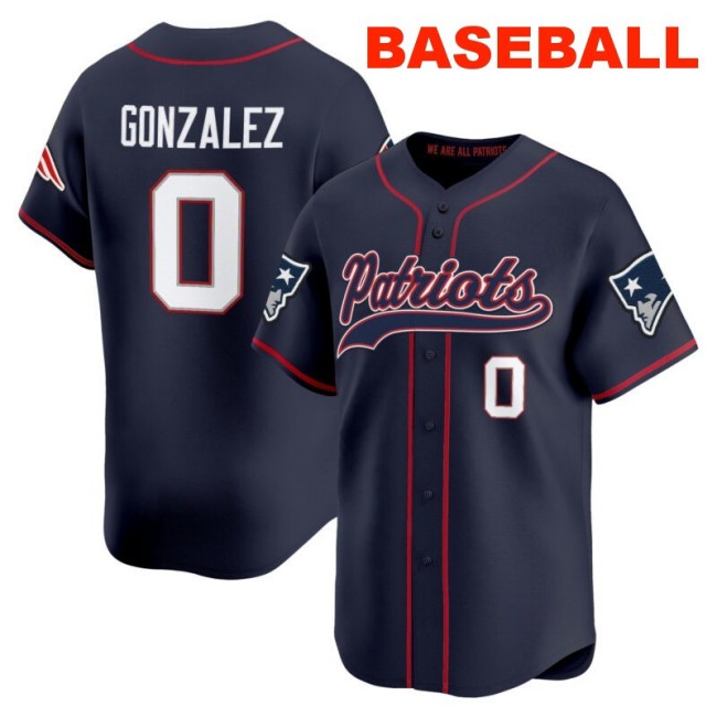 Men's New England Patriots #0 Christian Gonzalez Navy 2025 Baseball Nike Limited Stitched Jersey