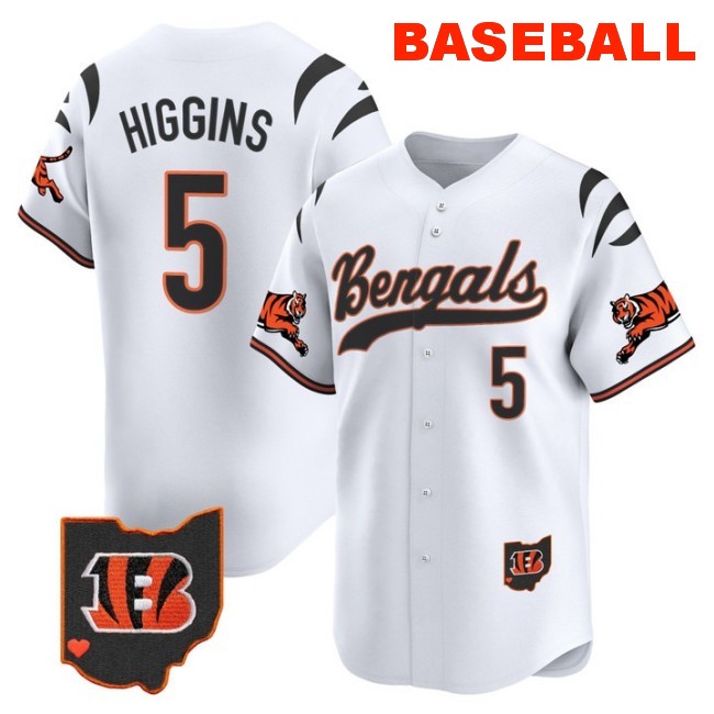 Men's Cincinnati Bengals #5 Tee Higgins Baseball 2025 Nike Vapor Limited V2 Stitched Jersey White