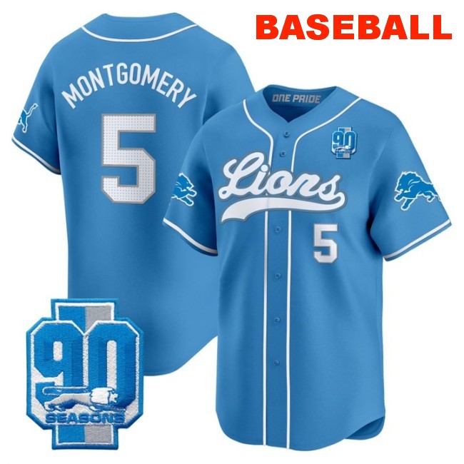 Men's Detroit Lions #5 David Montgomery Baseball 2025 Nike Limited Stitched Jersey Blue