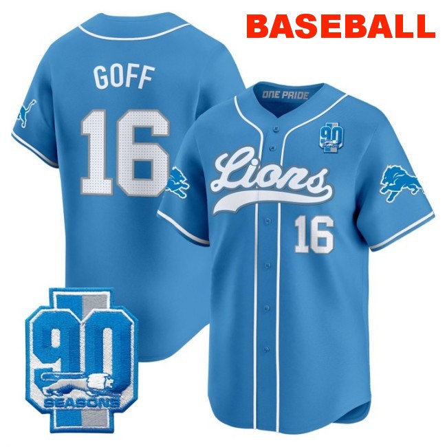 Men's Detroit Lions #16 Jared Goff Baseball 2025 Nike Limited Stitched Jersey Blue
