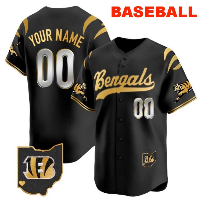 Nike Cincinnati Bengals Custom Baseball 2025 Vapor Limited V2 Stitched Jersey Black Gold