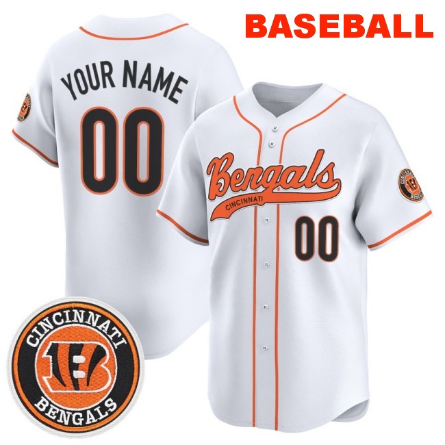 Nike Cincinnati Bengals Custom 2025 Vapor Limited Stitched Baseball Jersey White