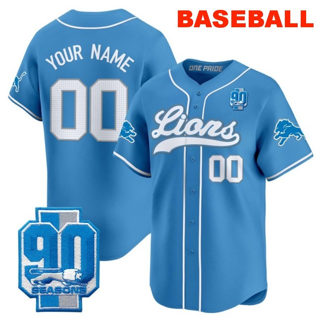 Nike Detroit Lions Custom Baseball 2025 Limited Stitched Jersey Blue
