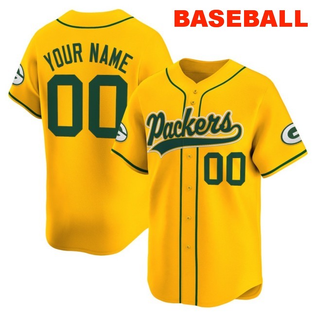 Nike Green Bay Packers Custom Baseball 2025 Limited Stitched Jersey Gold