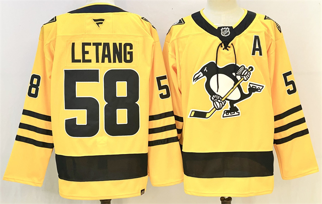 Men's Pittsburgh Penguins #58 Kris Letang Gold 2025-26 With A Patch  Alternate Stitched Hockey Jersey