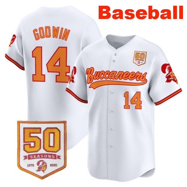 Men's Tampa Bay Buccaneers #14 Chris Godwin Baseball Throwback Nike Limited Stitched Jersey With 50th Season Patch White