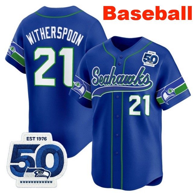 Men's Seattle Seahawks #21 Devon Witherspoon Baseball Royal Throwback Nike Limited Stitched Jersey 50th Anniversary Patch