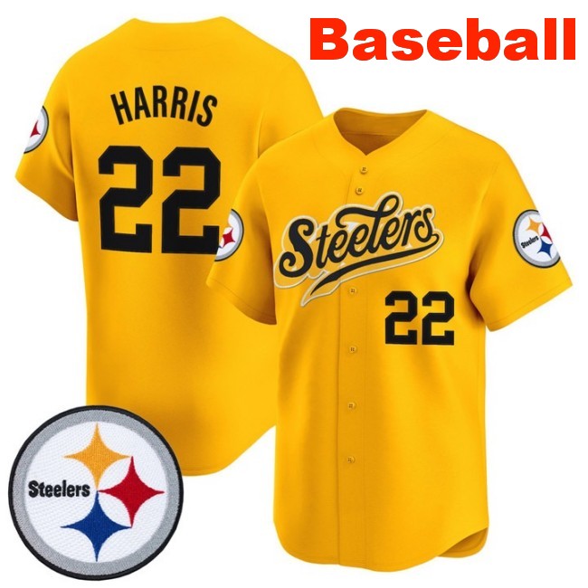 Men's Pittsburgh Steelers #22 Najee Harris Baseball 2025 Nike Limited V3 Stitched Jersey Gold