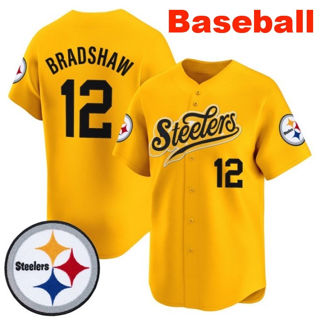 Men's Pittsburgh Steelers #12 Terry Bradshaw Baseball 2025 Nike Limited V3 Stitched Jersey Gold