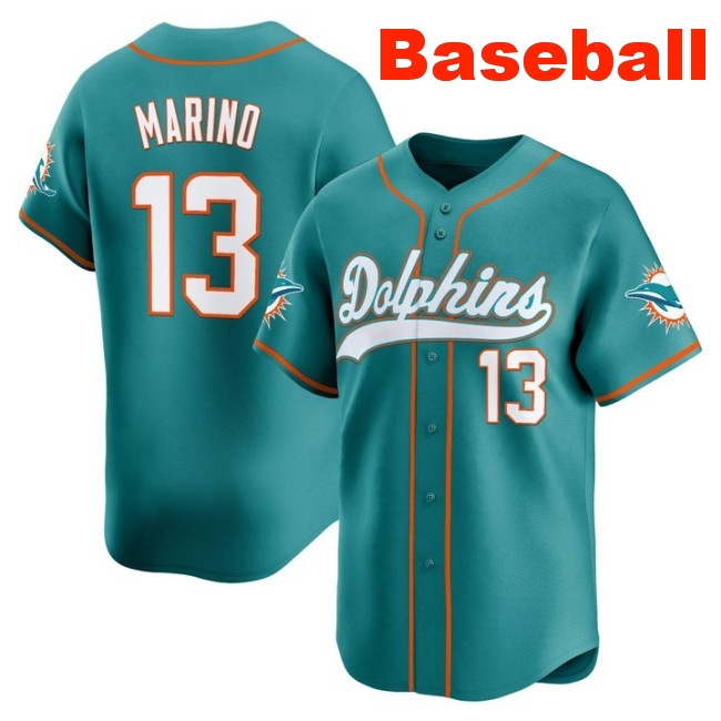 Men's Miami Dolphins #13 Dan Marino Baseball Nike 2025 Limited Stitched Jersey Aqua