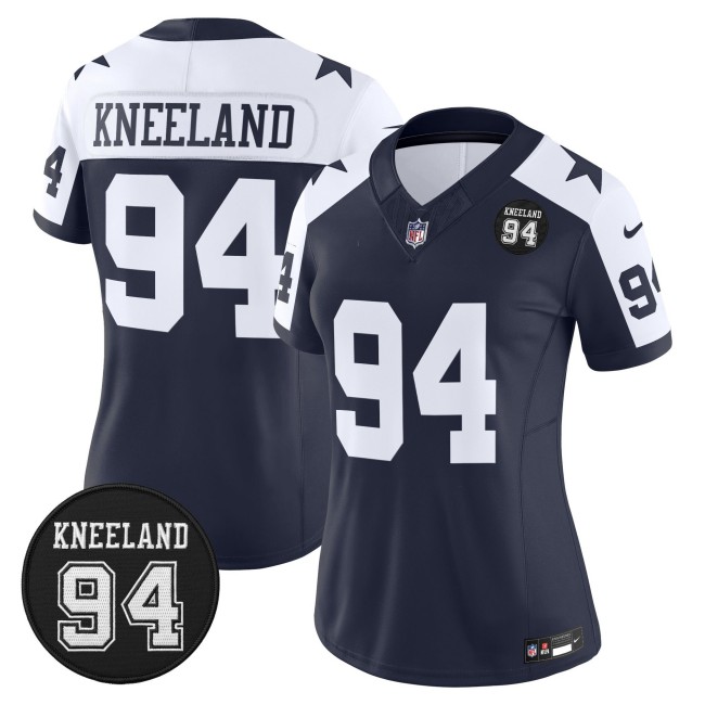 Women's Dallas Cowboys #94 Marshawn Kneeland With Memorial Patch F.U.S.E. Vapor Limited Stitched Jersey Navy White
