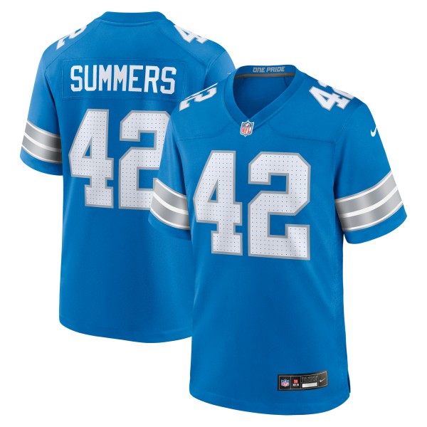 Men's Detroit Lions #42 Ty Summers Nike Blue Team Stitched Game Jersey