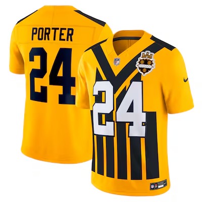 Men's Pittsburgh Steelers #24 Joey Porter Jr. Nike Gold Alternate 1933 Throwback Vapor F.U.S.E. Limited Stitched Jersey
