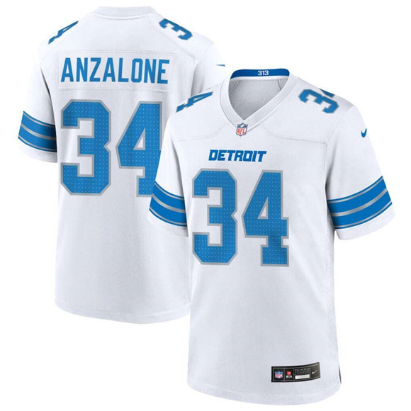 Men's Detroit Lions #34 Alex Anzalone White Stitched Game Jersey