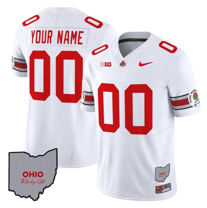 Nike Ohio State Buckeyes Rose Bowl Ohio State Map Vapor Limited Custom Stitched Football Jersey V3 White