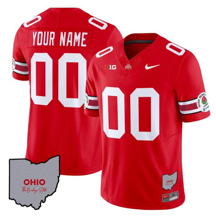 Nike Ohio State Buckeyes Rose Bowl Ohio State Map Vapor Limited Custom Stitched Football Jersey V3 Red