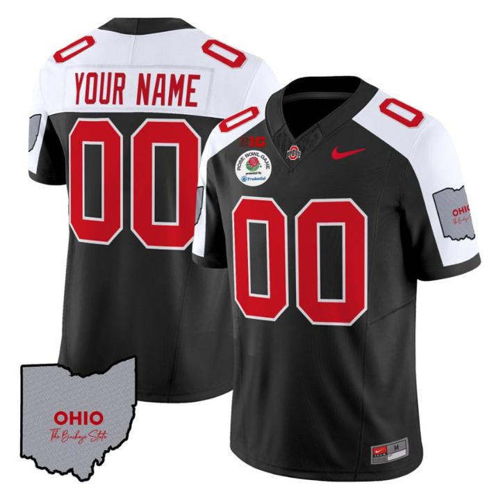 Nike Ohio State Buckeyes Rose Bowl Ohio State Map Vapor Limited Custom Stitched Football Jersey V3 Black Alternate