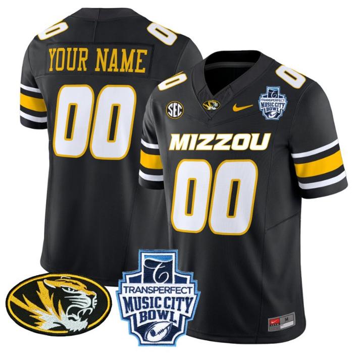 Nike Missouri Tigers 2024 Music City Bowl Vapor Limited Custom Stitched Football Jersey Black