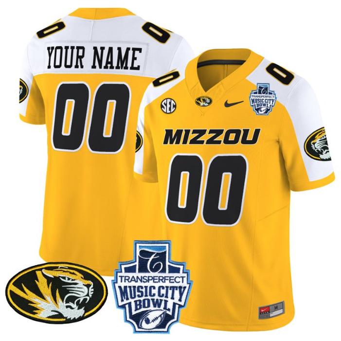 Nike Missouri Tigers 2024 Music City Bowl Vapor Limited Custom Stitched Football Jersey Gold Alternate