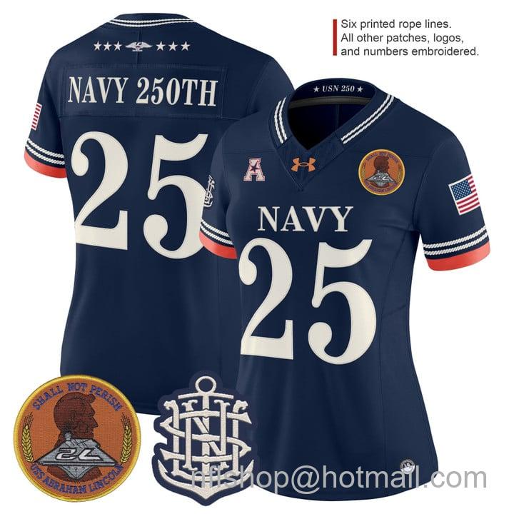 Women's Navy Midshipmen 250th Anniversary Vapor F.U.S.E. Limited Stitched football Jersey Navy