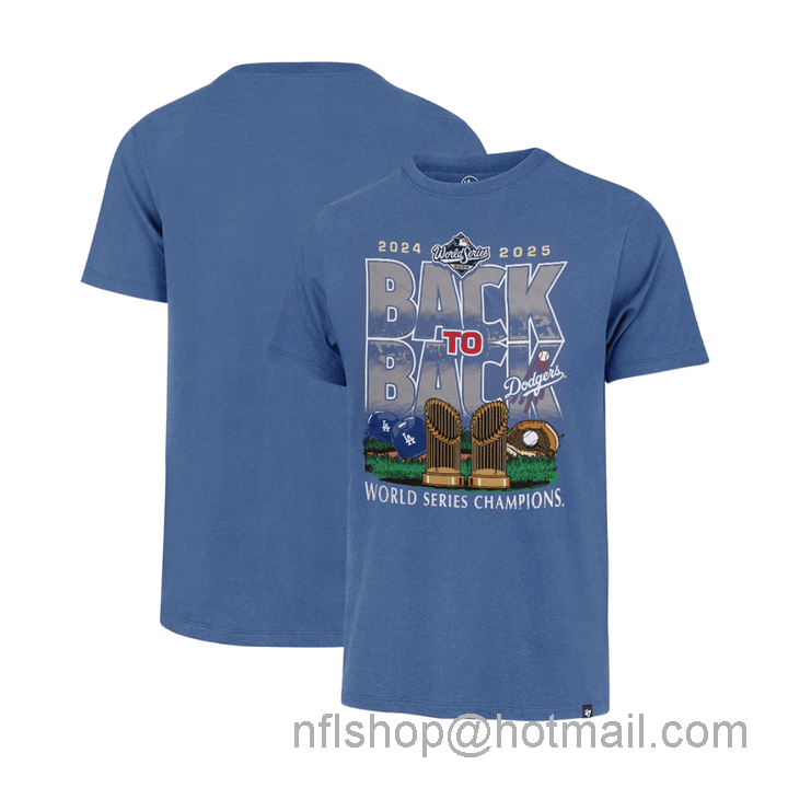 Men's Dodgers Back 2 Back World Series Champions Blue Printed T-Shirt