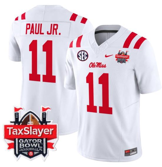 Men's Nike Stitched Chris Paul Jr Jersey #11 Ole Miss Rebels 2024 Gator Bowl Patch FUSE Limited Football V2 White