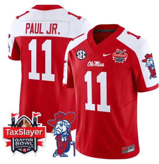 Men's Nike Stitched Chris Paul Jr Jersey #11 Ole Miss Rebels 2024 Gator Bowl Patch FUSE Limited Football V2 Red Alternate