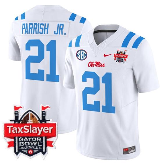 Men's Nike Stitched Henry Parrish Jr Jersey #21 Ole Miss Rebels 2024 Gator Bowl Patch FUSE Limited Football V2 2024 White