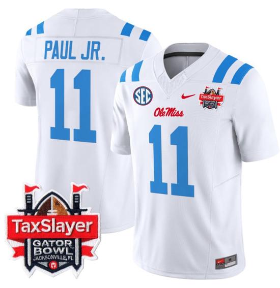 Men's Nike Stitched Chris Paul Jr Jersey #11 Ole Miss Rebels 2024 Gator Bowl Patch FUSE Limited Football V2 2024 White