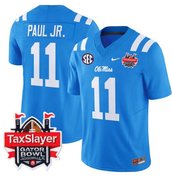 Men's Nike Stitched Chris Paul Jr Jersey #11 Ole Miss Rebels 2024 Gator Bowl Patch FUSE Limited Football V2 Powder Blue