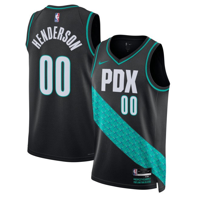 Men's Portland Trail Blazers #00 Scoot Henderson Black 2025-26 City Edition Stitched Swingman Jersey