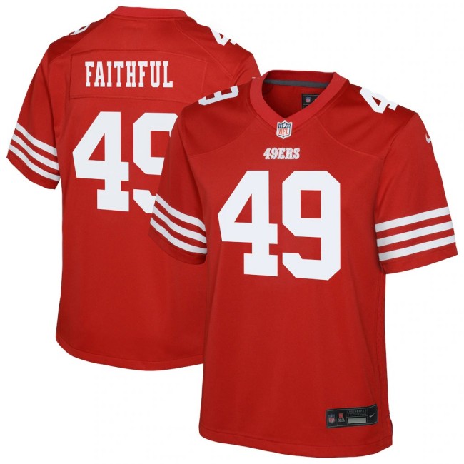 Youth San Francisco 49ers #49 Faithful Scarlet Team Stitched Game Jersey