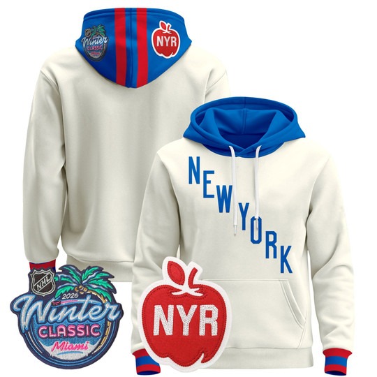 Men's New York Rangers Blank Beige 2026 Winter Classic Premium Stitched Pullover Hoodie