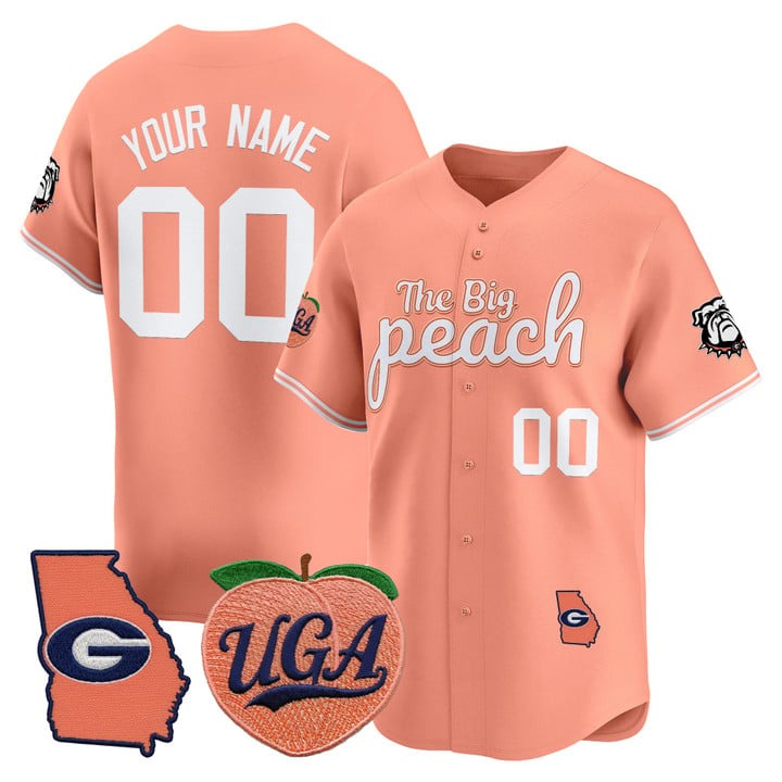 Men's Georgia Bulldogs Custom Baseball The Big Peach Nike Limited Stitched Jersey Peach