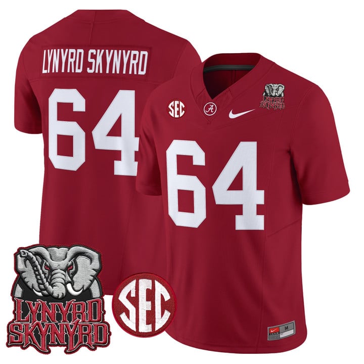 Men's Alabama Crimson Tide #64 Lynyrd Skynyrd F.U.S.E. Vapor Limited Stitched football Jersey Crimson - Alabama Map