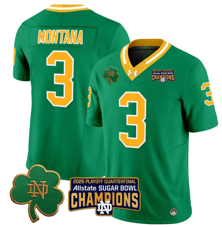 Men's Notre Dame Fighting Irish #3 Joe Montana 2025 Sugar Bowl Champions Throwback Stitched Jersey