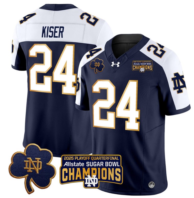 Men's Notre Dame Fighting Irish #24 Jack Kiser 2025 Sugar Bowl Champions Navy Alternate Stitched Jersey