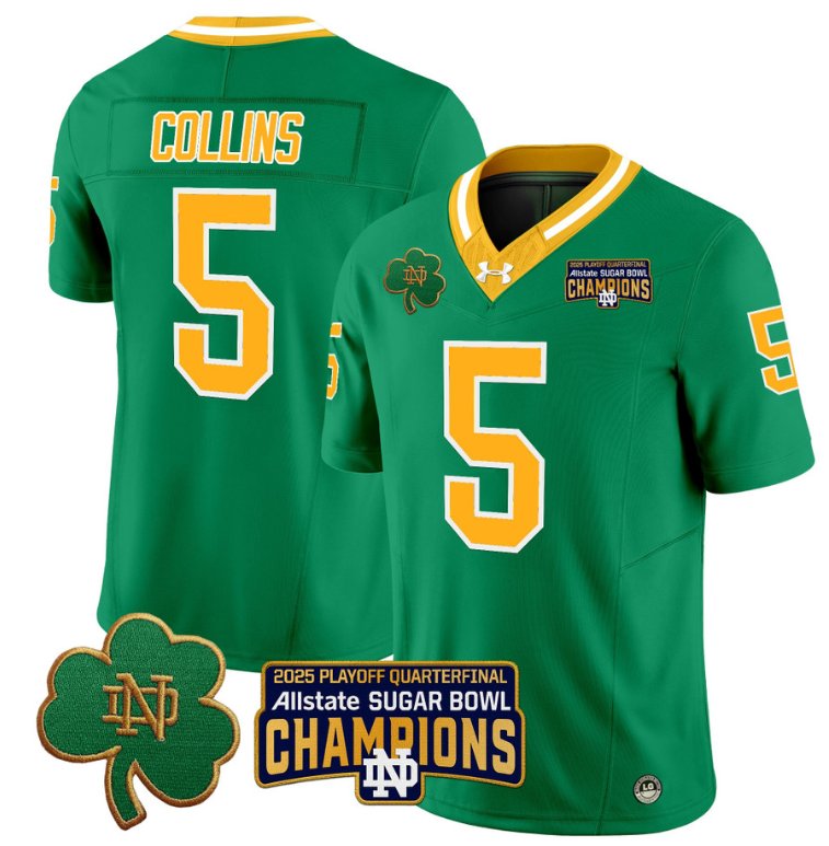 Men's Notre Dame Fighting Irish #5 Beaux Collins 2025 Sugar Bowl Champions Throwback Stitched Jersey