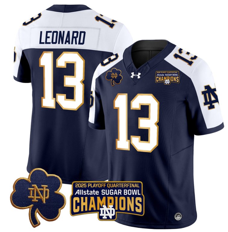 Men's Notre Dame Fighting Irish #13 Riley Leonard 2025 Sugar Bowl Champions Navy Alternate Stitched Jersey