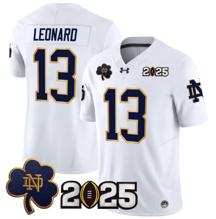 Men's Notre Dame Fighting Irish #13 Riley Leonard 2025 CFP Final Patch White Stitched Jersey