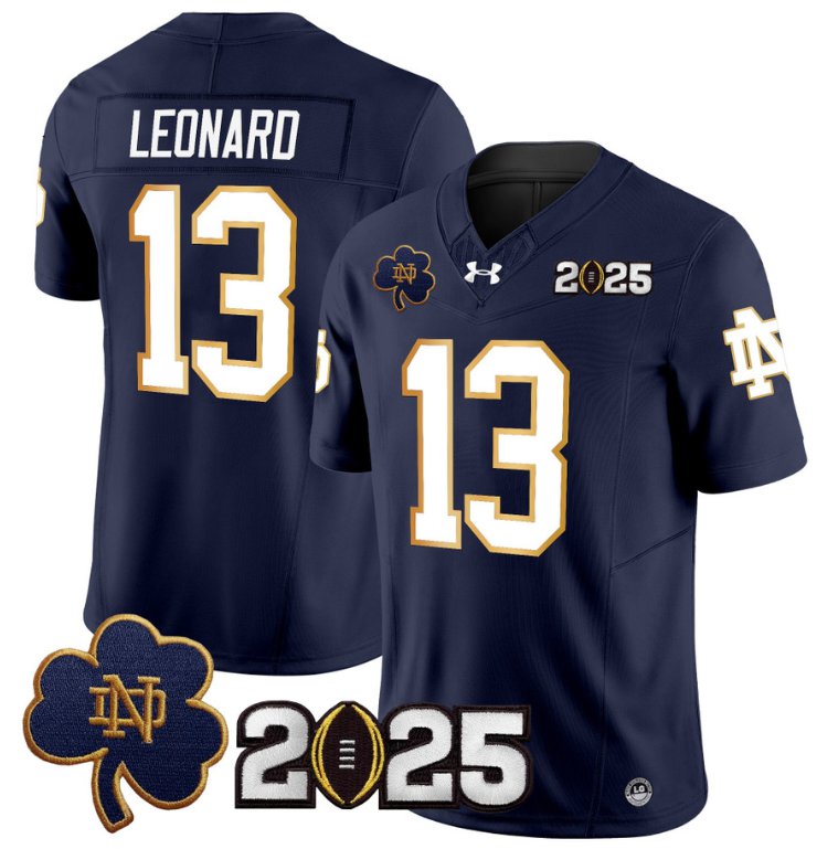 Men's Notre Dame Fighting Irish #13 Riley Leonard 2025 CFP Final Patch Navy Stitched Jersey