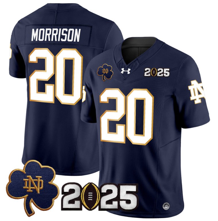 Men's Notre Dame Fighting Irish #20 Benjamin Morrison 2025 CFP Final Patch Navy Stitched Jersey