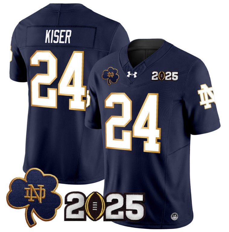 Men's Notre Dame Fighting Irish #24 Jack Kiser 2025 CFP Final Patch Navy Stitched Jersey