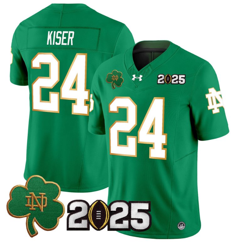 Men's Notre Dame Fighting Irish #24 Jack Kiser 2025 CFP Final Patch Green Stitched Jersey