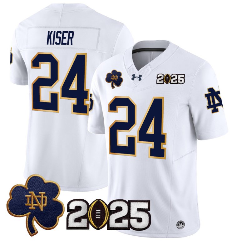 Men's Notre Dame Fighting Irish #24 Jack Kiser 2025 CFP Final Patch White Stitched Jersey