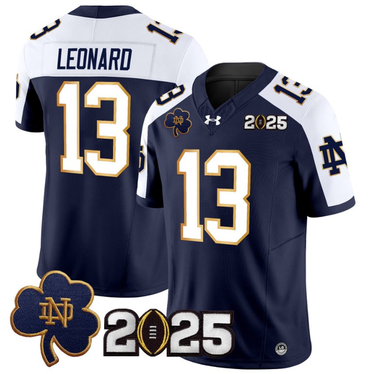 Men's Notre Dame Fighting Irish #13 Riley Leonard 2025 CFP Final Patch Navy ALternate Stitched Jersey